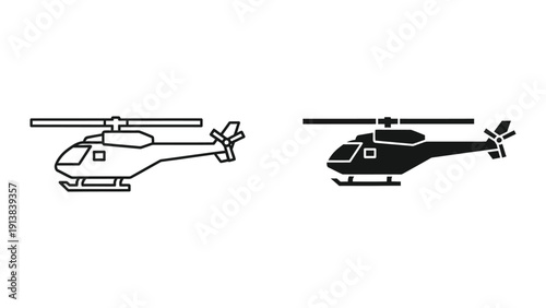 Two helicopters, one light and one dark, side by side