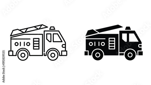 Fire trucks outline and silhouette, vector illustration