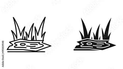 Black and white illustration of grass or weeds in two different styles