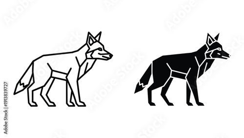 Yin yang wolves, black and white wolves illustration