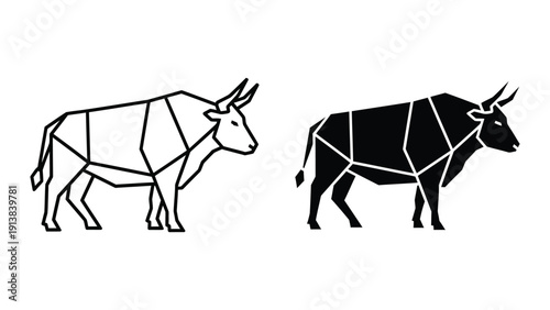 Cow cuts diagram, black and white illustration of beef sections