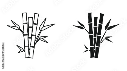 Black and white illustration of bamboo plants side by side
