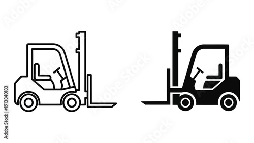 Forklift truck outline and silhouette icon set
