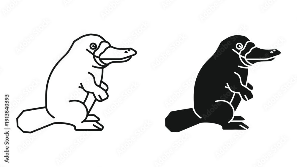 Obraz premium Black and white platypus illustration, vector graphic