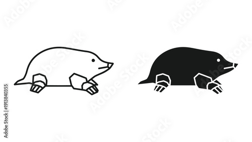 Simple black and white illustration of a mole or similar burrowing mammal