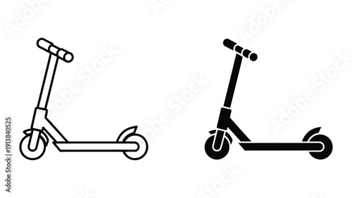 Black and white illustration of two kick scooters side by side