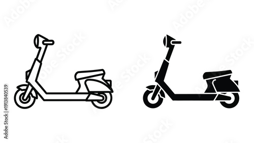 Electric scooter silhouettes, black and white outline