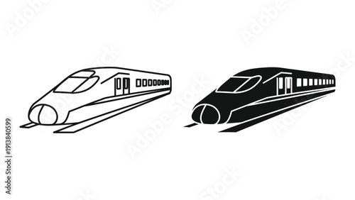 High-speed trains in black and white side view illustration