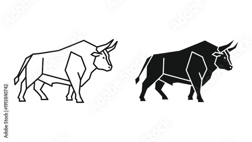Minimalist bull or cow outline illustrations side by side