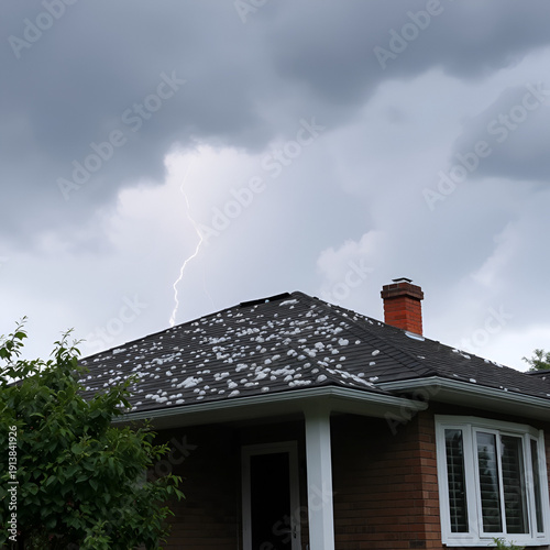 Hailstorm causing roof damage to house