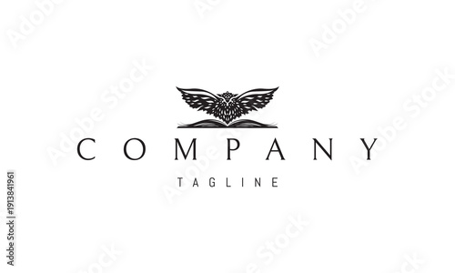 A vector logo featuring an abstract image an owl above an open book, symbolizing wisdom, knowledge, and learning.