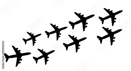 Formation of Military Airplanes Flying in V Shape.