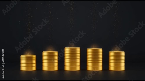 Abstract golden bar charts rising like city skyline growth animation