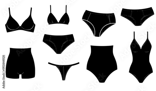 Elegant women underwear silhouette collection vector set