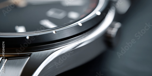 Close-up of luxury wristwatch bezel and case