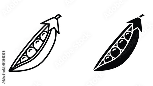 Simple black and white illustration of pea pods
