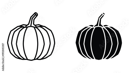 Black and white pumpkin illustration on white background