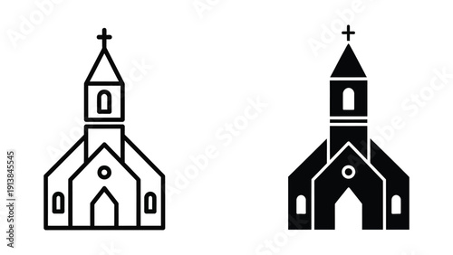Church icons, black outline and silhouette, simple design, religious symbols