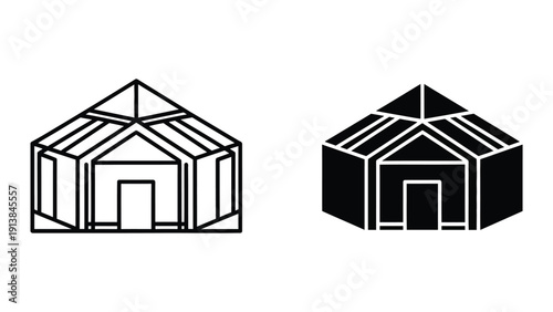 Simple black and white line drawings of house structures
