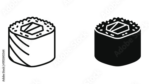 Sushi roll illustrations in black and white
