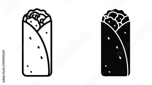 Black and white illustration of two burritos