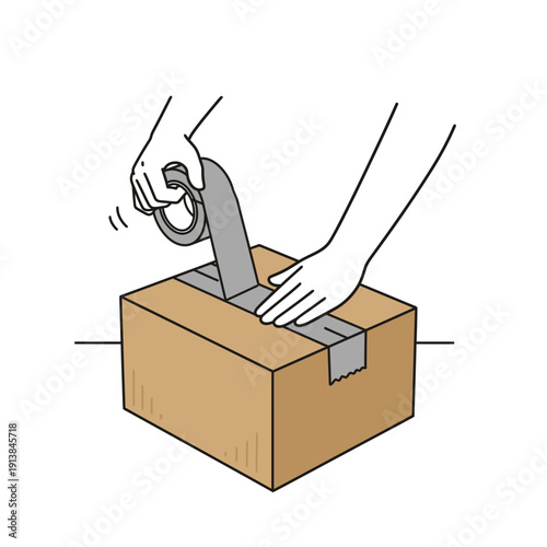simple vector illustration of packing activity with duct tape in flat style