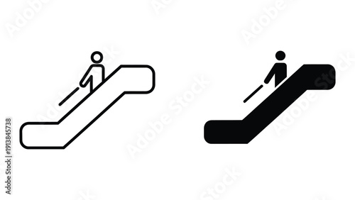 People on escalators, simple black and white illustration