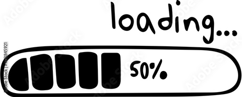 Playful hand-drawn progress bar doodle showing fifty percent completion, indicating a digital loading or waiting status in a minimalist style