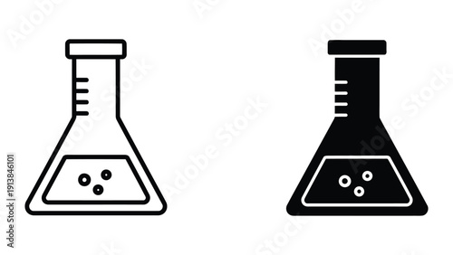 Erlenmeyer flask icon outline and solid black