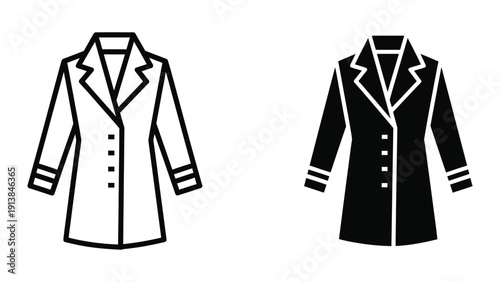 Two black and white illustrations of a long coat