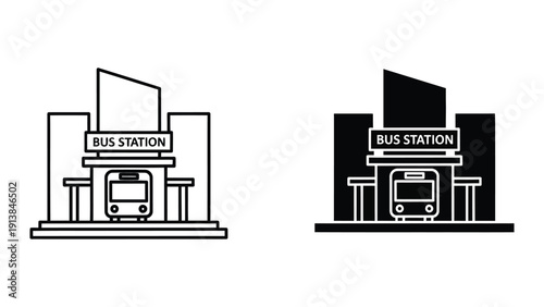 Train station entrance illustration set