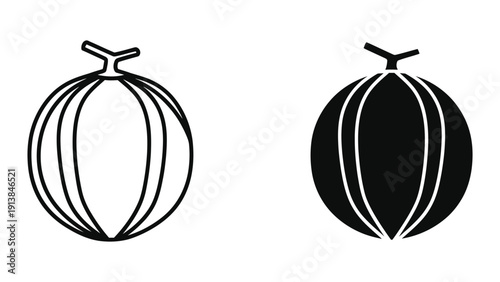 Black and white illustration of two melons