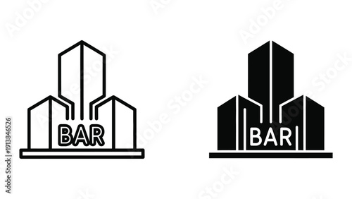 Modern bar logos, black and white line art, simple graphic design elements