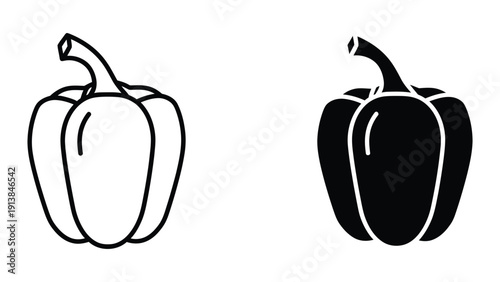 Simple black and white illustration of two bell peppers