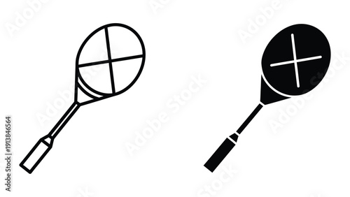 Simple black and white illustration of two tennis rackets