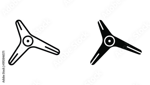 Black and white illustration of two identical three-bladed propellers.