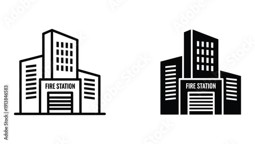 Fire station building outline and silhouette
