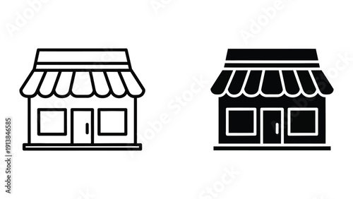 Storefront icons in outline and filled styles on white