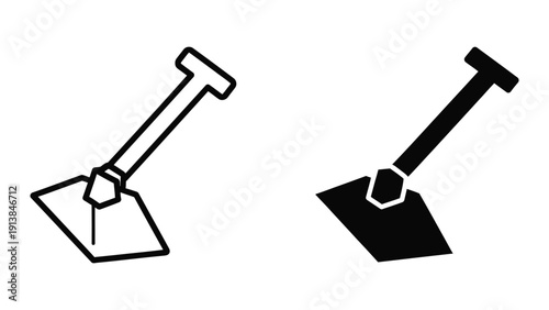 Two simple black and white shovels icons isolated on white background