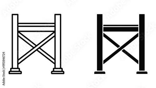 Simple line drawing of two truss structures in different line styles