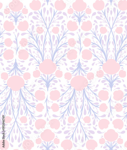 Decorative seamless floral pattern with stylized flowers and leaves. Blooms in soft pastel colors texture.