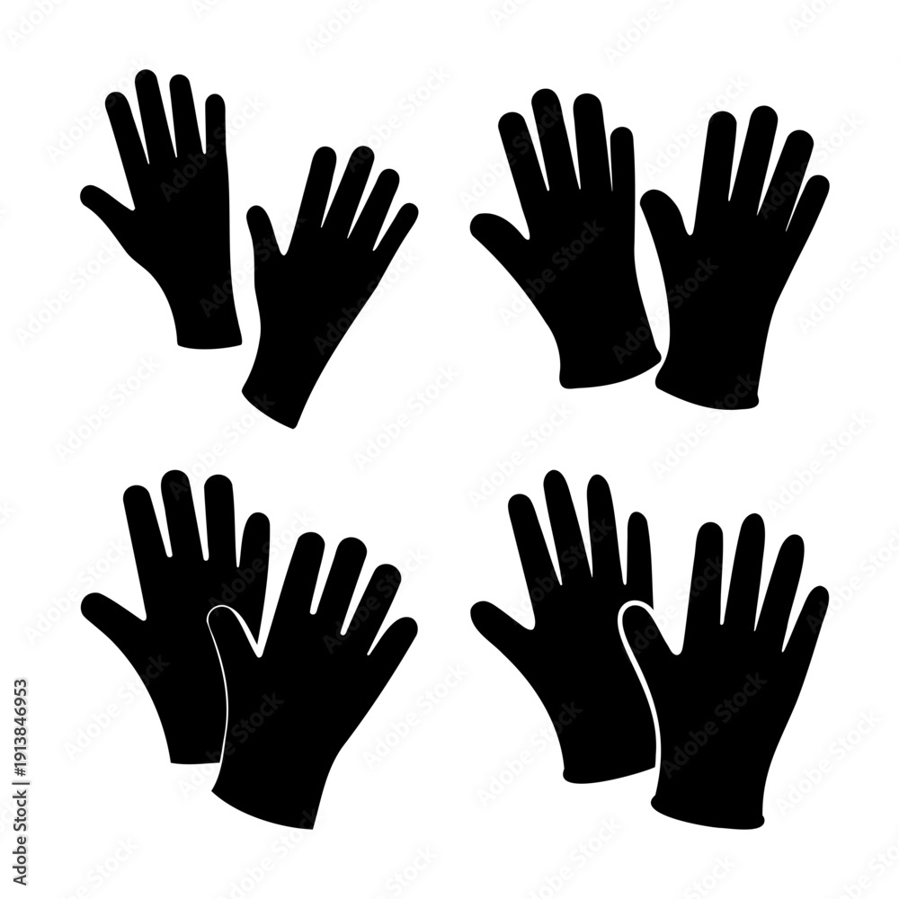 Obraz premium Various black glove silhouettes presented in a clean and minimalist graphic design