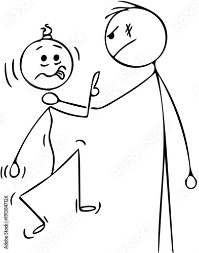 A stick figure is being pushed or hit by another stick figure, showing conflict and distress