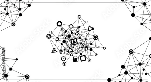 Geometric shapes connect in a complex network pattern illustration