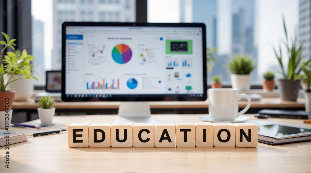 Fototapeta premium Education and e-learning strategy with student progress metrics, academic performance reporting for schools and training programs, curriculum planning and outcomes evaluation for administrators