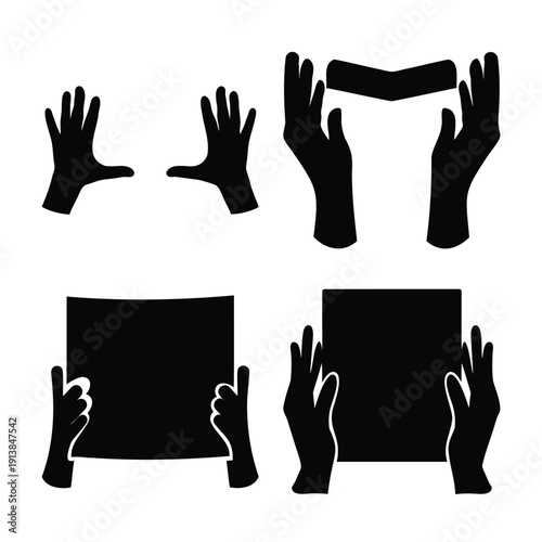 Diverse black hand silhouettes demonstrating gestures of holding, presenting, and open palms