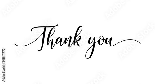 Thank you calligraphy in elegant black script on white background for greeting card