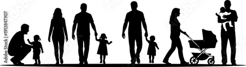 Diverse Family Silhouettes Vector Illustration Depicting Parents and Children Together