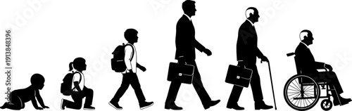 Human Life Cycle Evolution: Stages from Infant to Elderly Man Silhouette Illustration