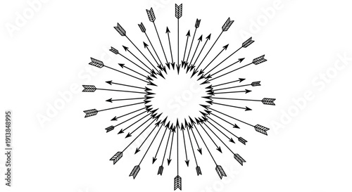 Arrows in Circular Formation with Monochromatic Tone in High Contrast Lighting on White Background for Business Strategy